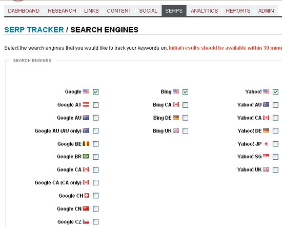 SERP tracker: search engines