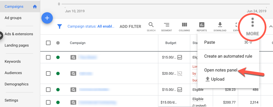 google notes panel - 12 Hidden PPC Features You Should Know About