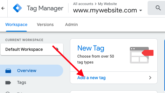 Adding a Google Ads Conversion Tag by clicking "Add a new tag."