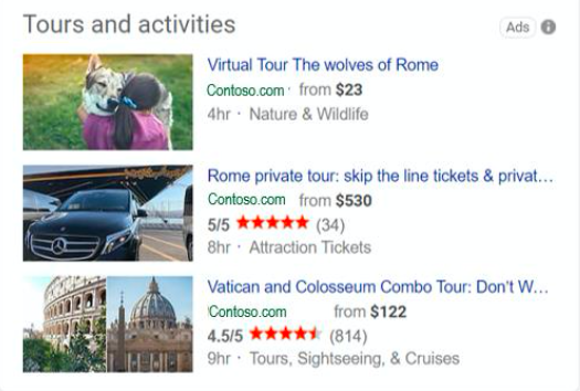 bing serp tours and activity ads