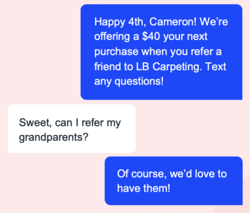 LB Carpeting - SMS example