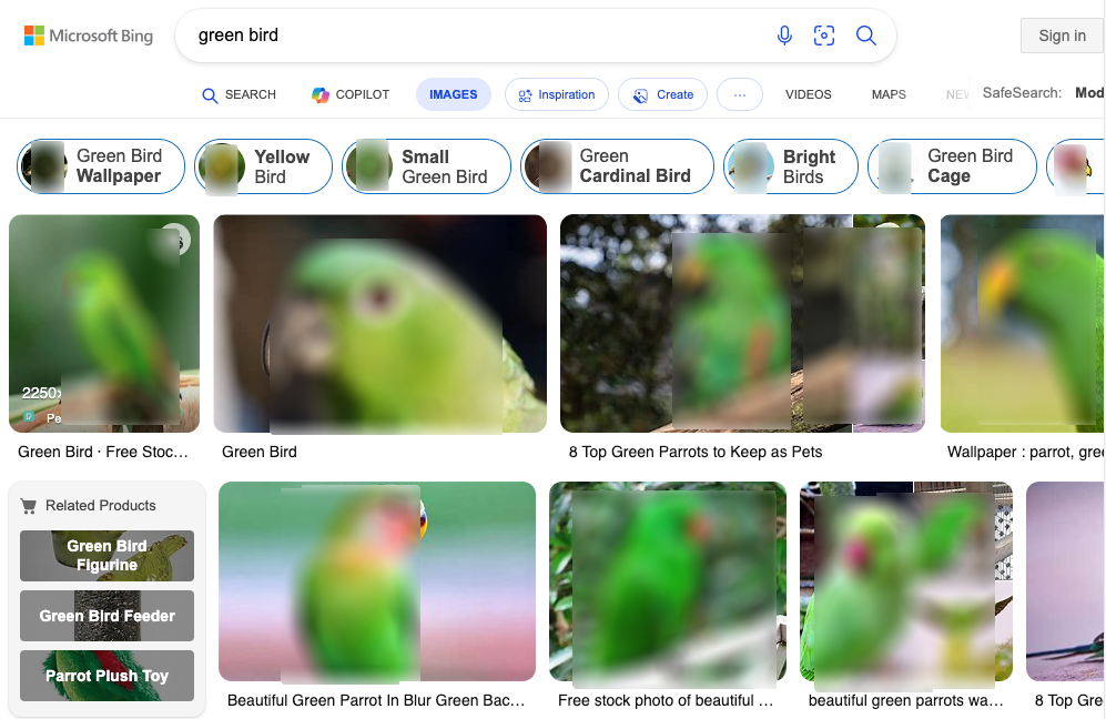 Bing Image search results