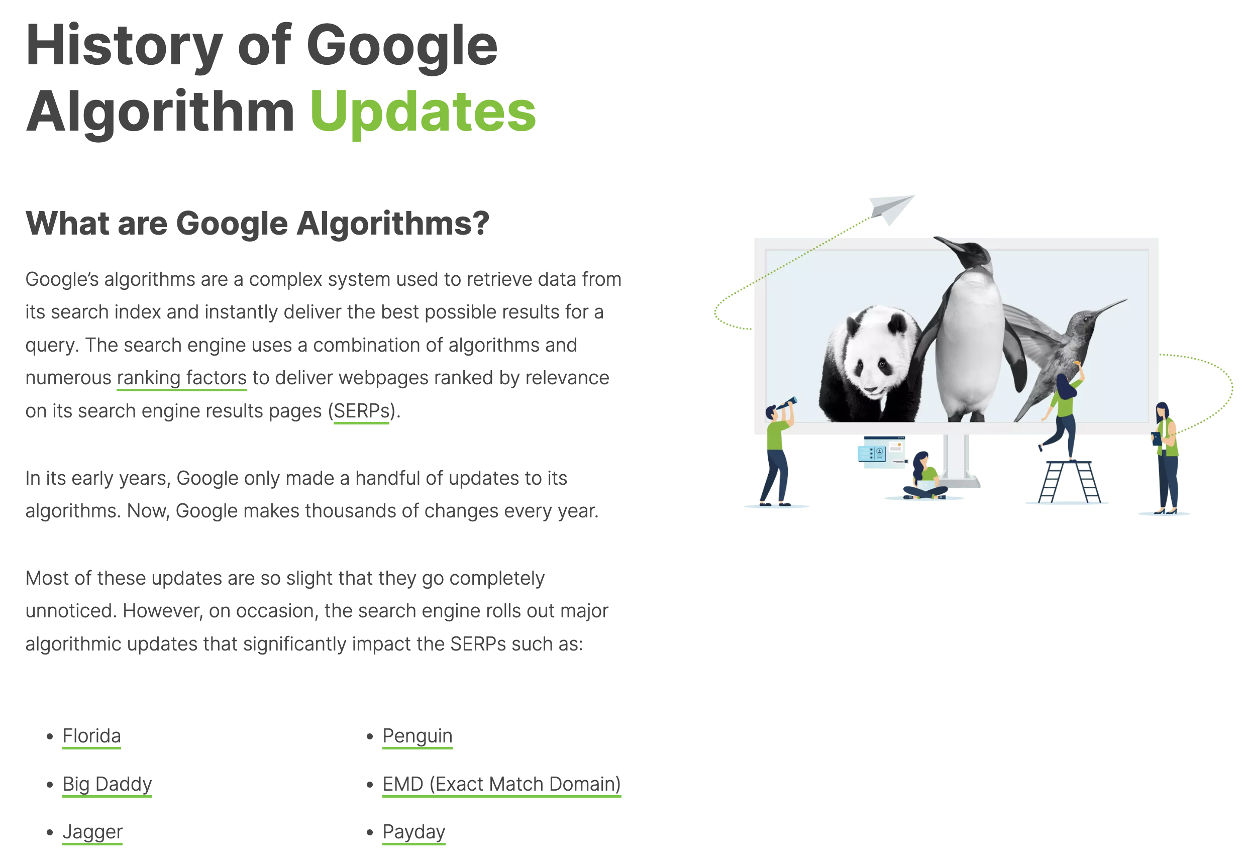 history of google algorithm updates by SEJ - A Guide To Linkable Assets For Effective Link Building