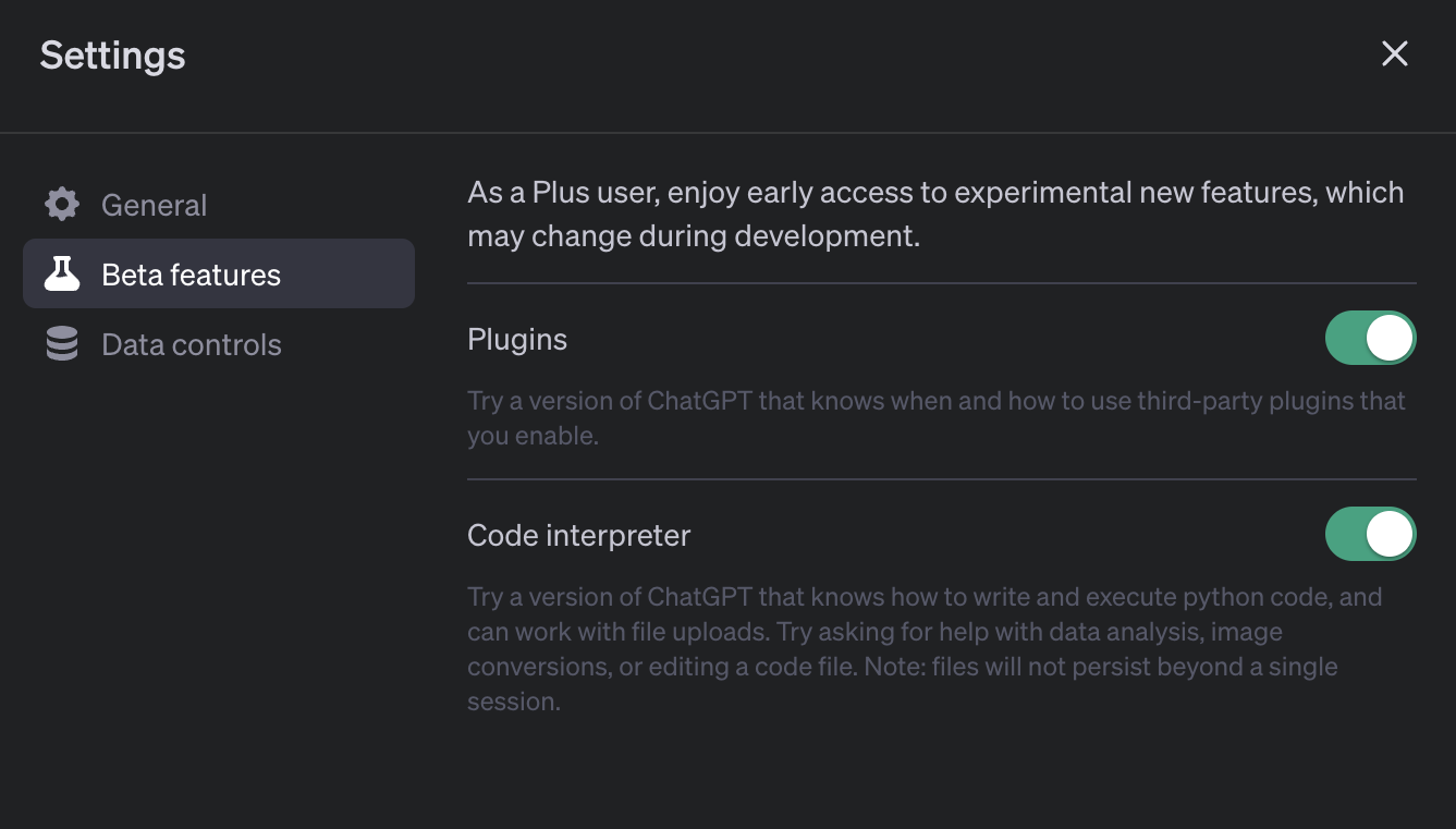 chatgpt account settings beta features 64a71ad8c3d6c sej - Code Interpreter Available Soon For All ChatGPT Plus Users