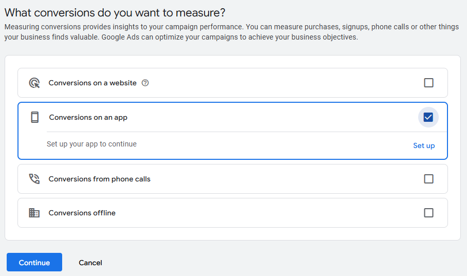 Set up a new app conversion action in Google Ads