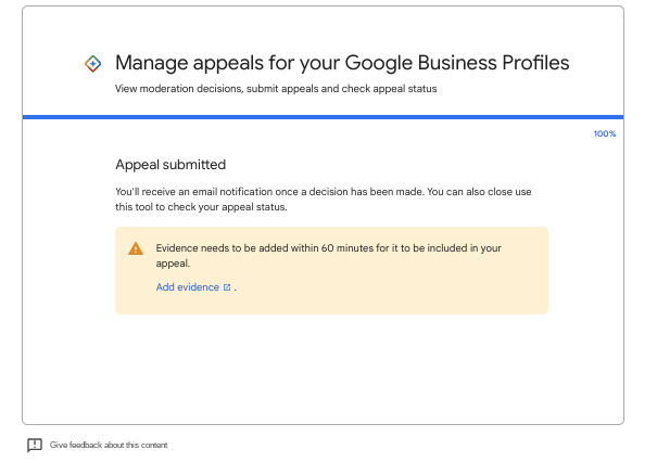 appeal submitted add evidence 65c699ea81ecb sej - Google Business Profile Suspended? Here’s How To Get Reinstated