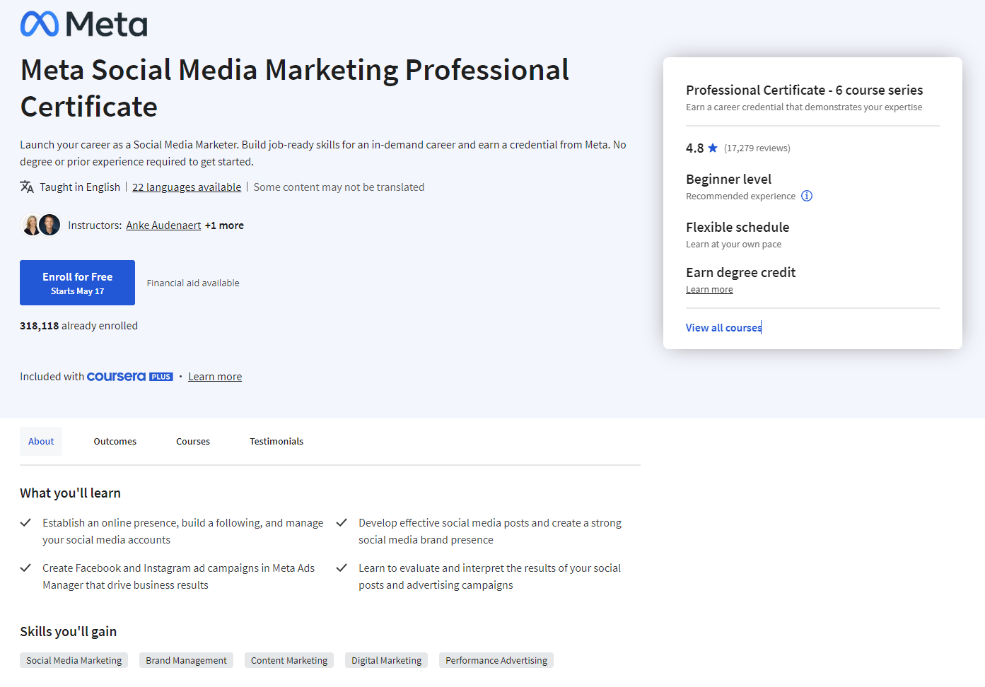 Meta social media marketing certificate