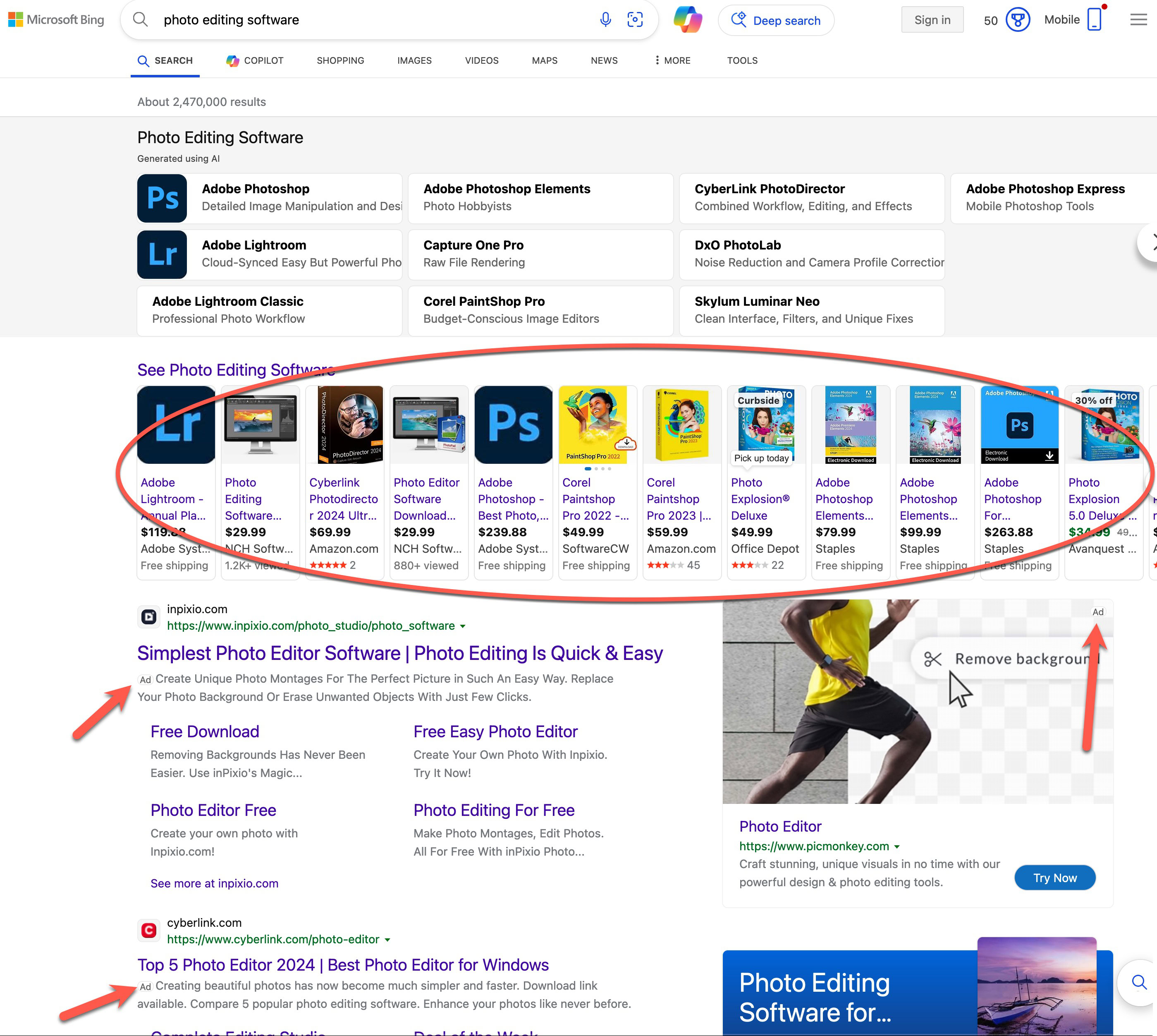 Ejemplos de anuncios de Microsoft Bing