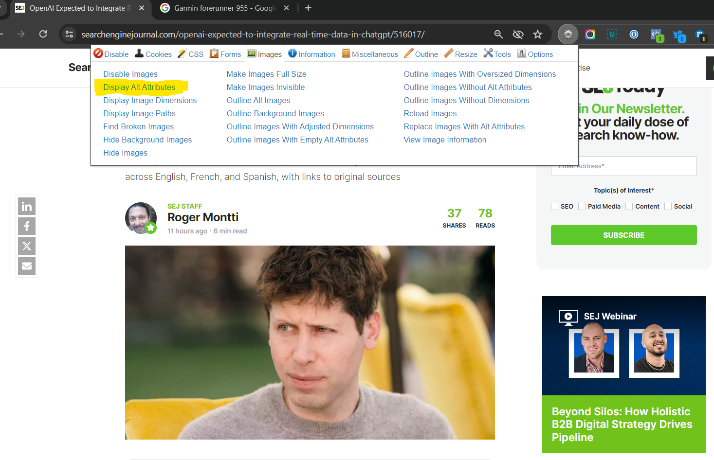 Screenshot of Web Developer Extension in Chrome by author
