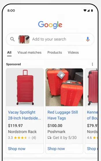 Screenshot Of Shopping Ads ad the top of a Google Lens visual search