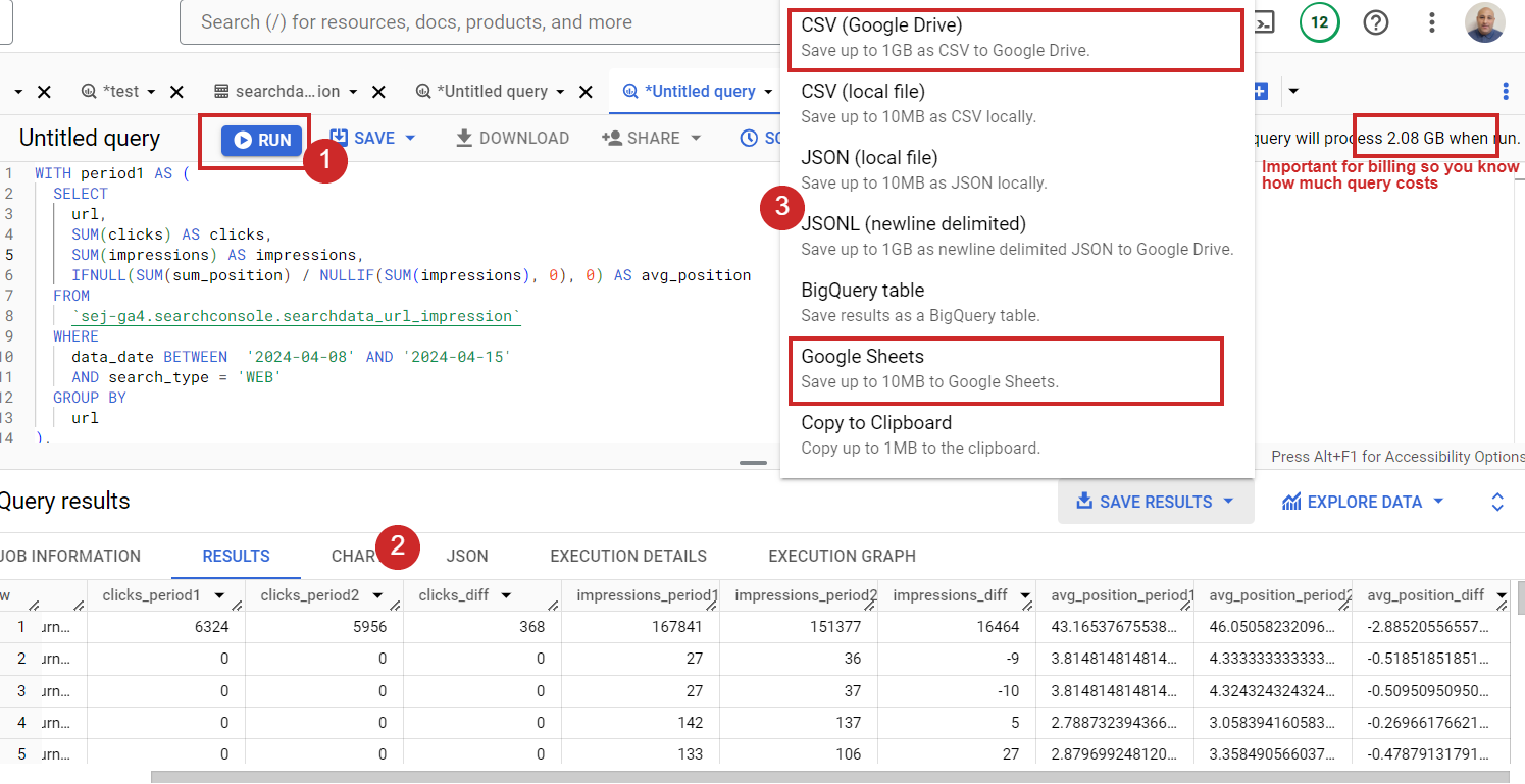 How to run SQL in BigQuery
