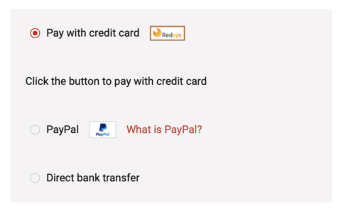 Credit card option on website