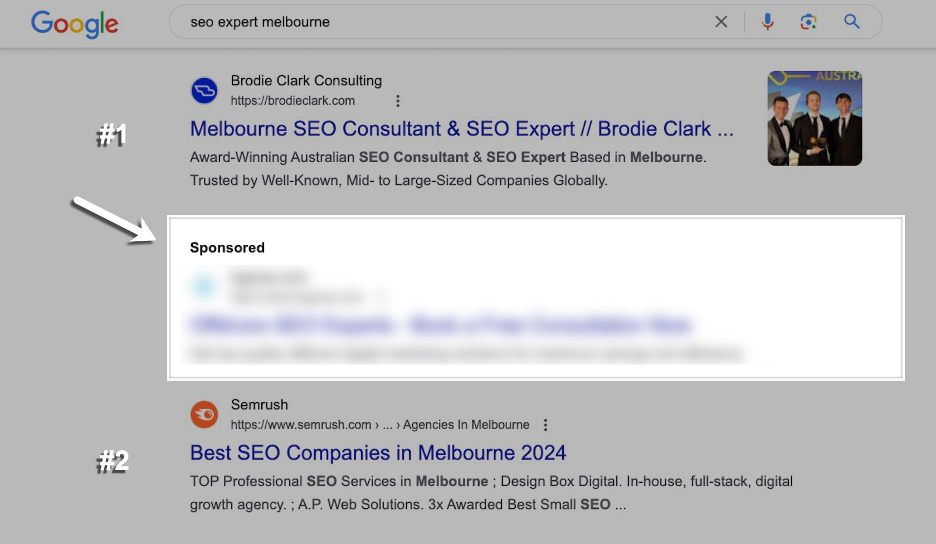 Screenshot from search for seo expert melbourne
