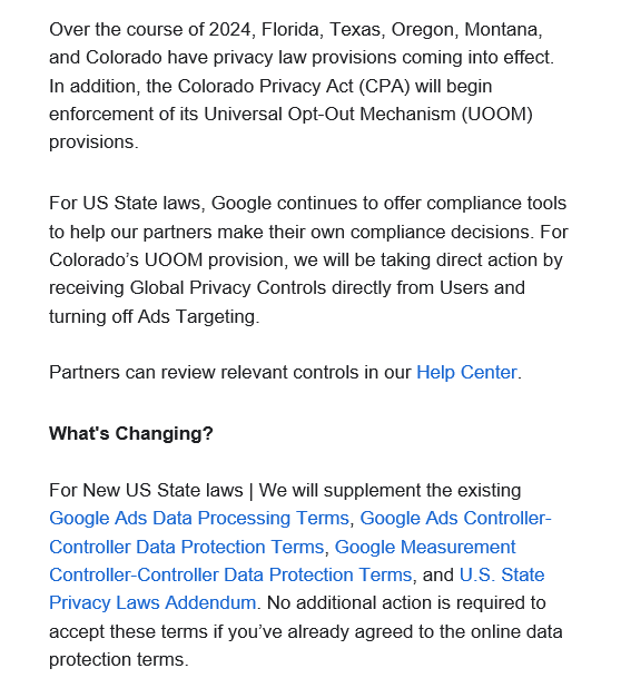 Google Ads sent an email to U.S. advertisers on updates to restricted data processing.