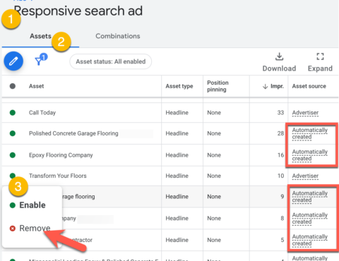 automated asset details in google ads