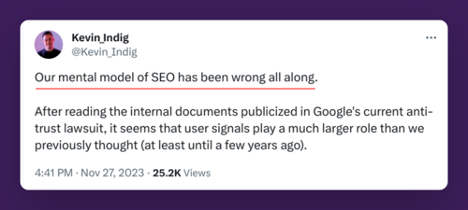 Kevin Indig's instrumentality     connected  SEO tweet