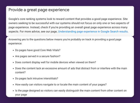 Deliver a great page experience