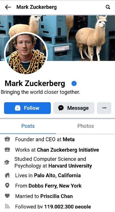 Screenshot of Mark Zuckerberg's Facebook Profile