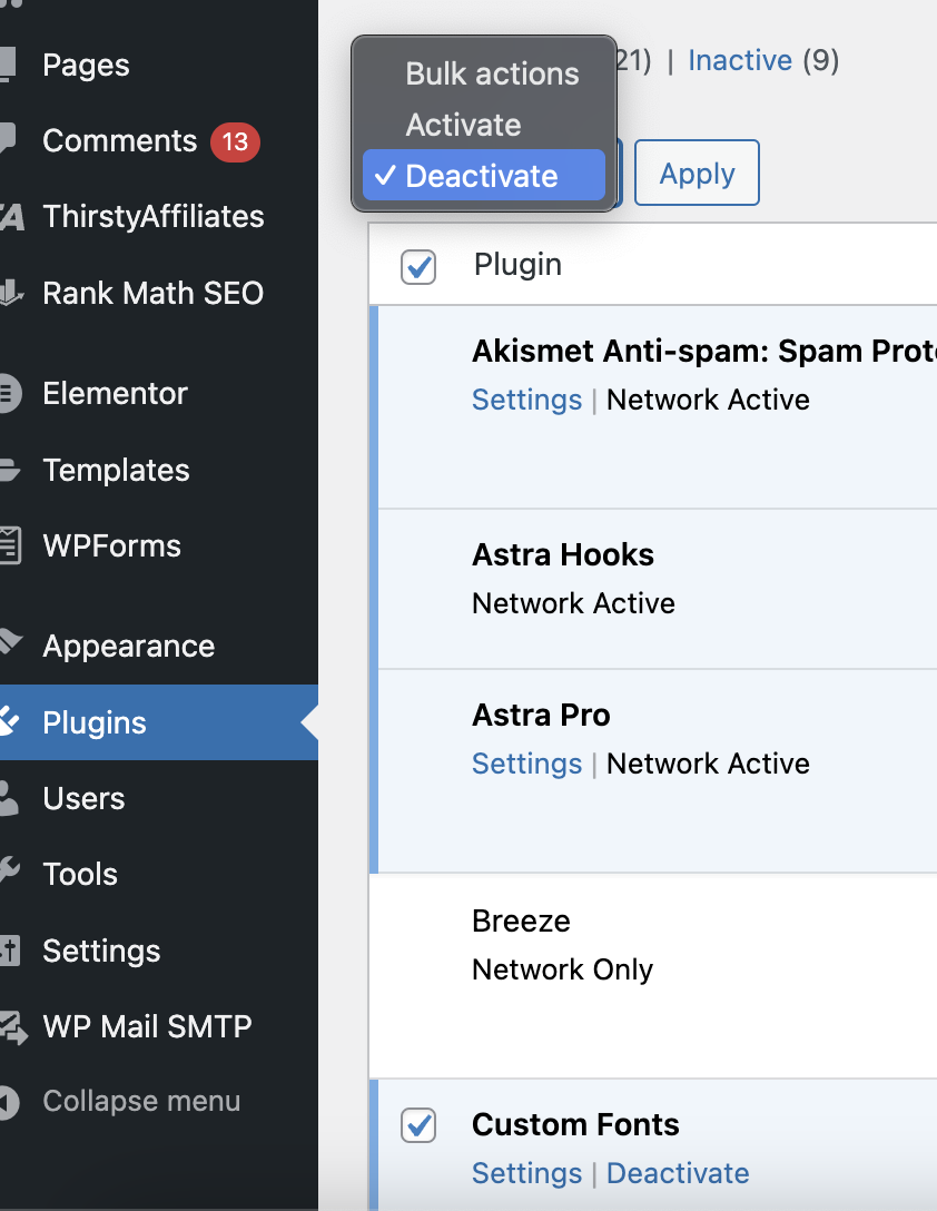 deactivate plugins bulk 794 - How Use WordPress Multisite To Create a Website Subdirectory