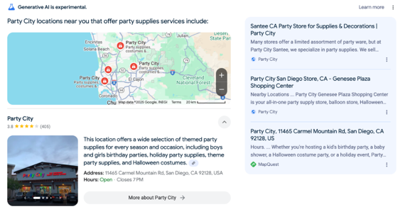 Brand Retailer Local Page AI Overview Example