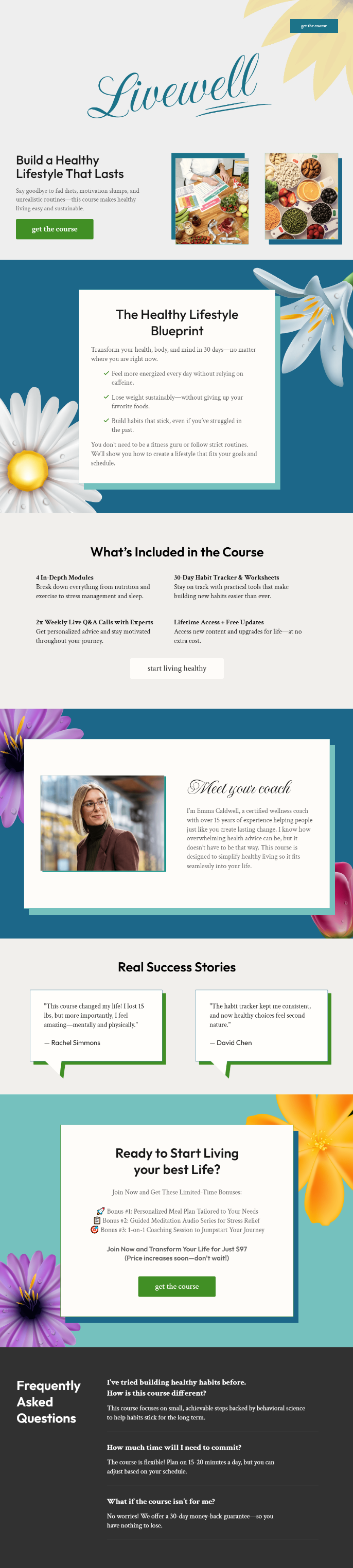 Healthy living landing page example